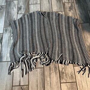 Black and White Striped Women's poncho sweater